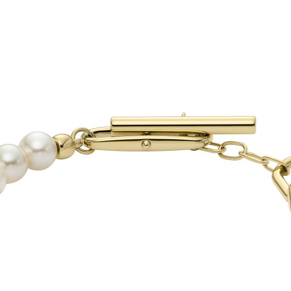 Fossil Heritage Pearl D-Link Gold-Tone Stainless Steel Chain Bracelet - Preorder