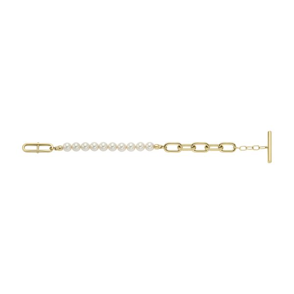 Fossil Heritage Pearl D-Link Gold-Tone Stainless Steel Chain Bracelet - Preorder