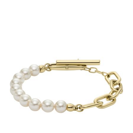 Fossil Heritage Pearl D-Link Gold-Tone Stainless Steel Chain Bracelet - Preorder