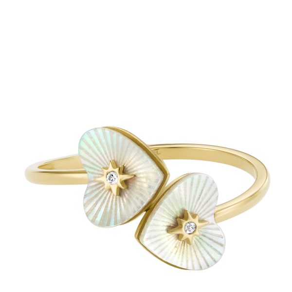Fossil Sutton Radiant Love Gold-Tone Stainless Steel Mother-of-Pearl Heart Toi Et Moi Ring - Preorder
