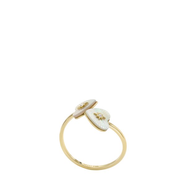 Fossil Sutton Radiant Love Gold-Tone Stainless Steel Mother-of-Pearl Heart Toi Et Moi Ring - Preorder