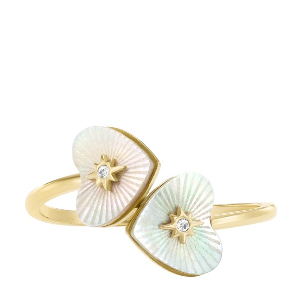 Fossil Sutton Radiant Love Gold-Tone Stainless Steel Mother-of-Pearl Heart Toi Et Moi Ring - Preorder