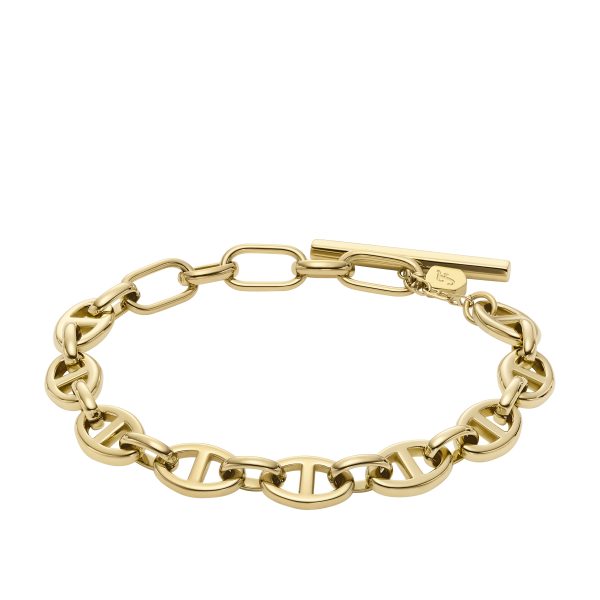 Fossil Heritage D-Link Gold-Tone Stainless Steel Chain Bracelet - Preorder