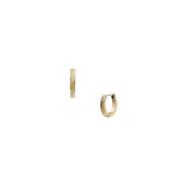 Fossil Harlow Linear Texture Gold-Tone Stainless Steel Hoop Earrings - Preorder