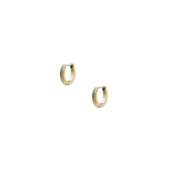 Fossil Harlow Linear Texture Gold-Tone Stainless Steel Hoop Earrings - Preorder