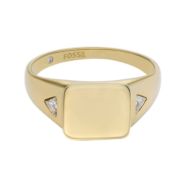 Fossil Ellis Gold-Tone Stainless Steel Signet Ring - Preorder