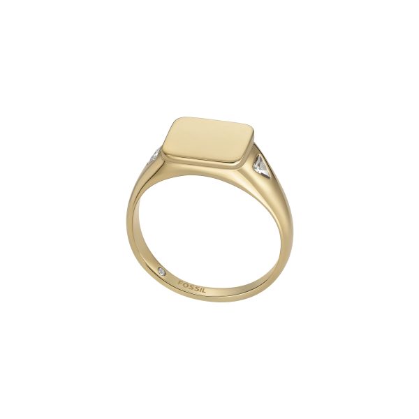 Fossil Ellis Gold-Tone Stainless Steel Signet Ring - Preorder
