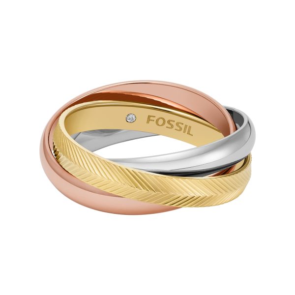 Fossil Harlow Interlocking Links Tri-Tone Stainless Steel Band Ring - Preorder