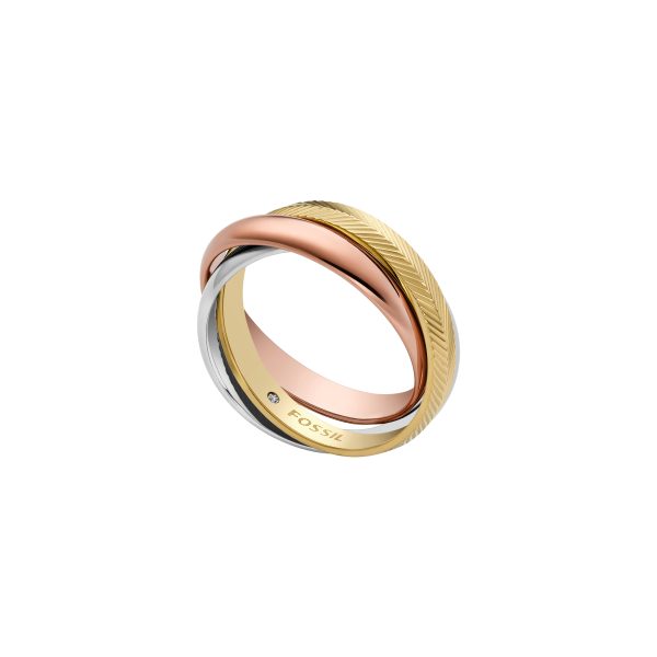 Fossil Harlow Interlocking Links Tri-Tone Stainless Steel Band Ring - Preorder