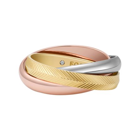 Fossil Harlow Interlocking Links Tri-Tone Stainless Steel Band Ring - Preorder