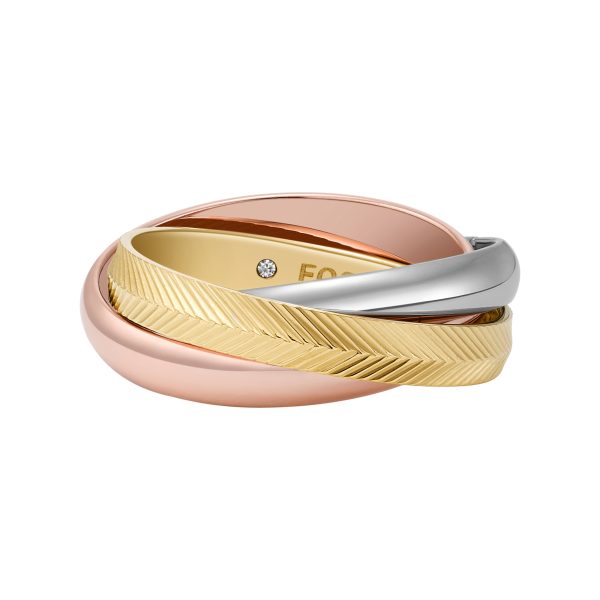 Fossil Harlow Interlocking Links Tri-Tone Stainless Steel Band Ring - Preorder