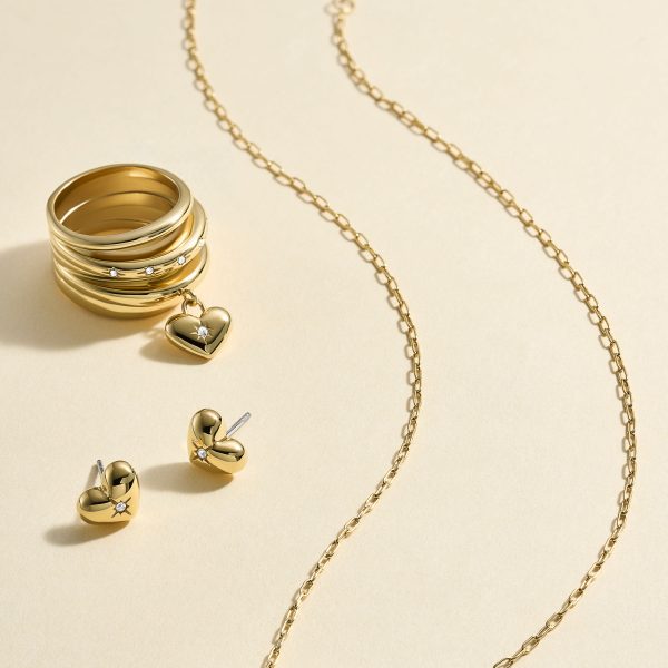 Fossil Sadie All My Love Gold-Tone Stainless Steel Heart Stud Earrings - Preorder