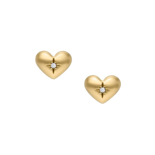 Fossil Sadie All My Love Gold-Tone Stainless Steel Heart Stud Earrings - Preorder