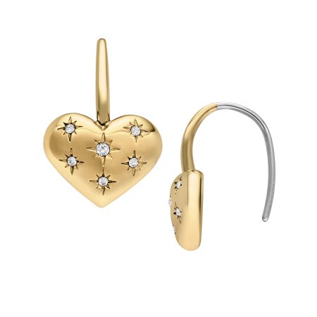 Fossil Sadie All My Love Gold-Tone Stainless Steel Heart Drop Earrings - Preorder