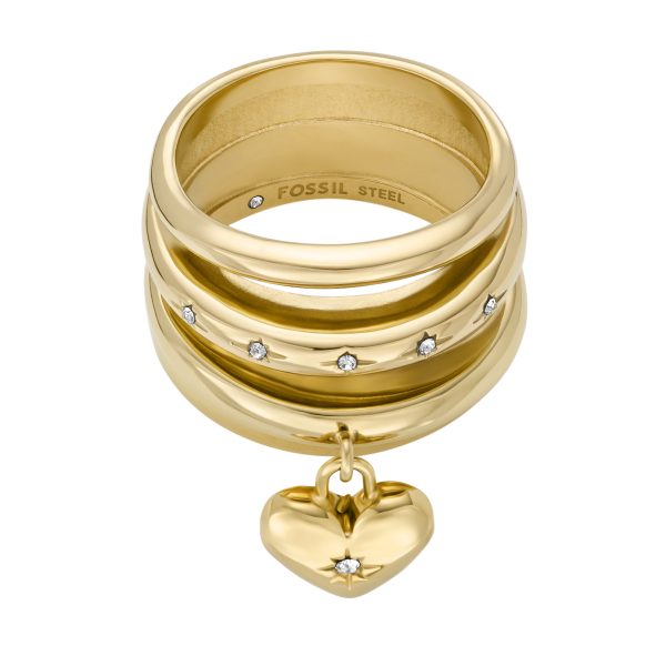 Fossil Sadie All My Love Gold-Tone Stainless Steel Heart Prestack Ring - Preorder