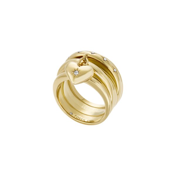 Fossil Sadie All My Love Gold-Tone Stainless Steel Heart Prestack Ring - Preorder