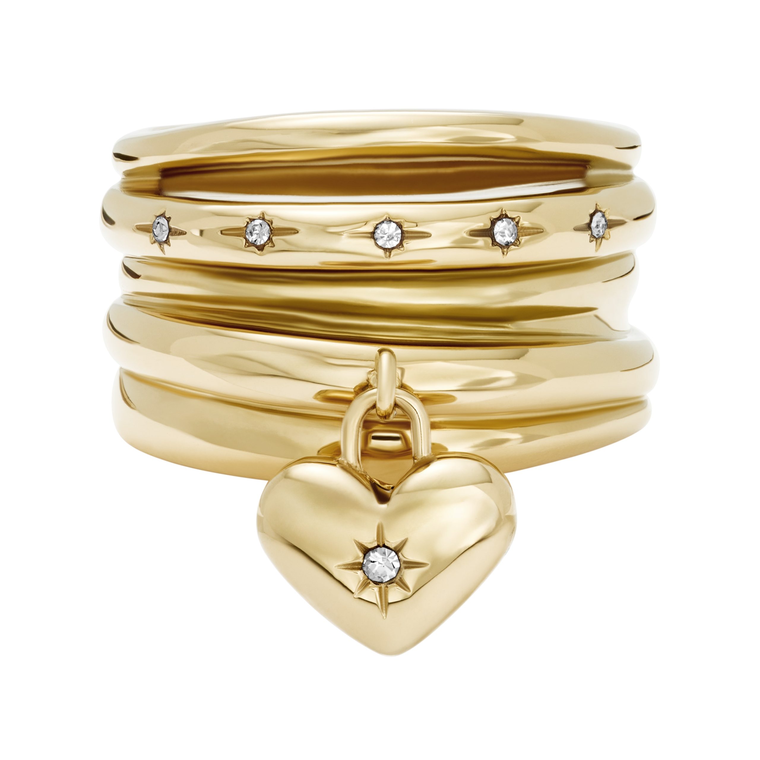 Fossil Sadie All My Love Gold-Tone Stainless Steel Heart Prestack Ring - Preorder - Image 5