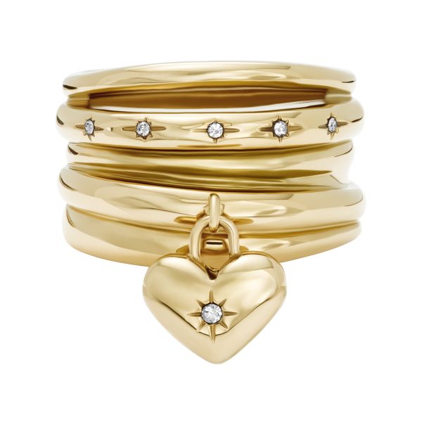 Fossil Sadie All My Love Gold-Tone Stainless Steel Heart Prestack Ring - Preorder