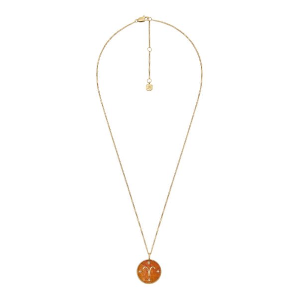 Fossil Aries Sutton Zodiac Gold-Tone Stainless Steel Red Carnelian Pendant Necklace - Preorder