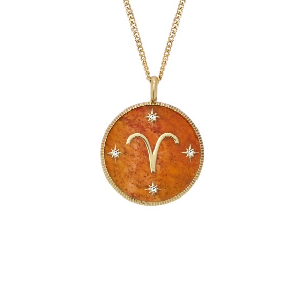 Fossil Aries Sutton Zodiac Gold-Tone Stainless Steel Red Carnelian Pendant Necklace - Preorder