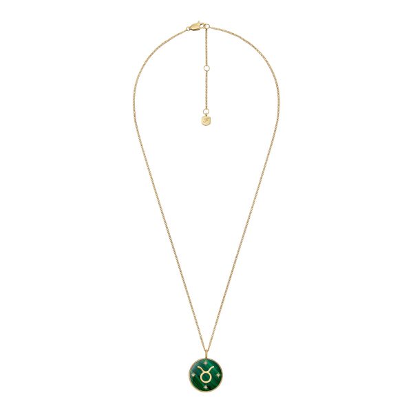 Fossil Taurus Sutton Zodiac Gold-Tone Stainless Steel Green Malachite Pendant Necklace - Preorder