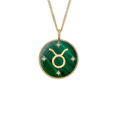 Fossil Taurus Sutton Zodiac Gold-Tone Stainless Steel Green Malachite Pendant Necklace - Preorder