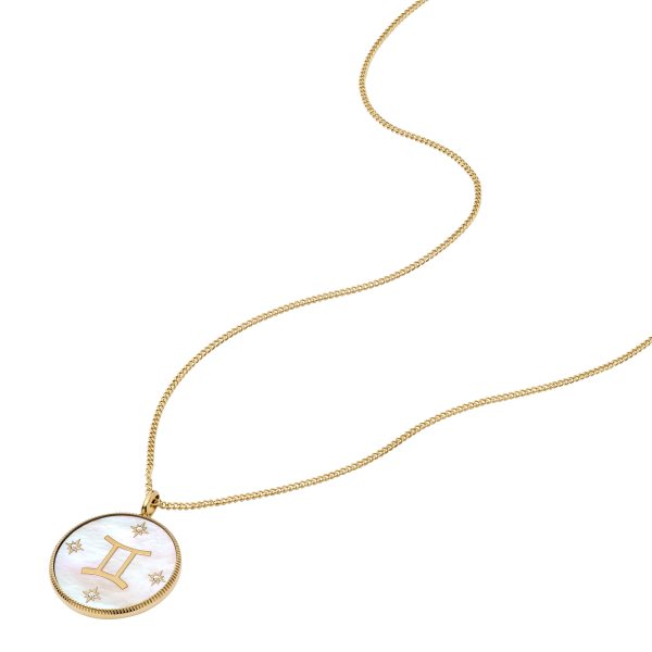 Fossil Gemini Sutton Zodiac Gold-Tone Stainless Steel White Mother-of-Pearl Pendant Necklace - Preorder