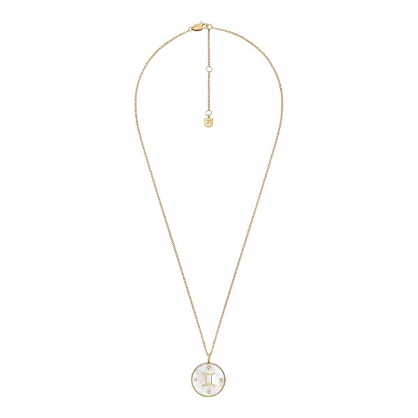 Fossil Gemini Sutton Zodiac Gold-Tone Stainless Steel White Mother-of-Pearl Pendant Necklace - Preorder