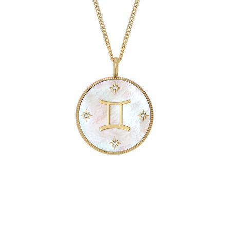 Fossil Gemini Sutton Zodiac Gold-Tone Stainless Steel White Mother-of-Pearl Pendant Necklace - Preorder
