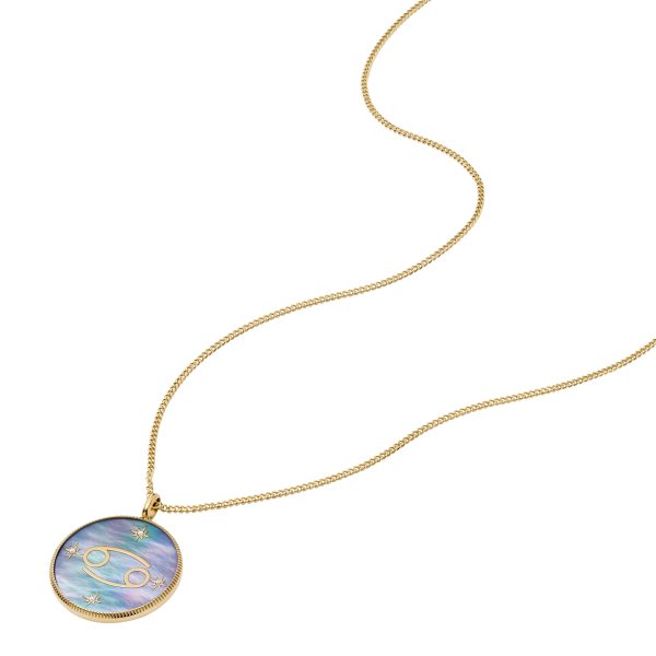 Fossil Cancer Sutton Zodiac Gold-Tone Stainless Steel Black Mother-of-Pearl Pendant Necklace - Preorder