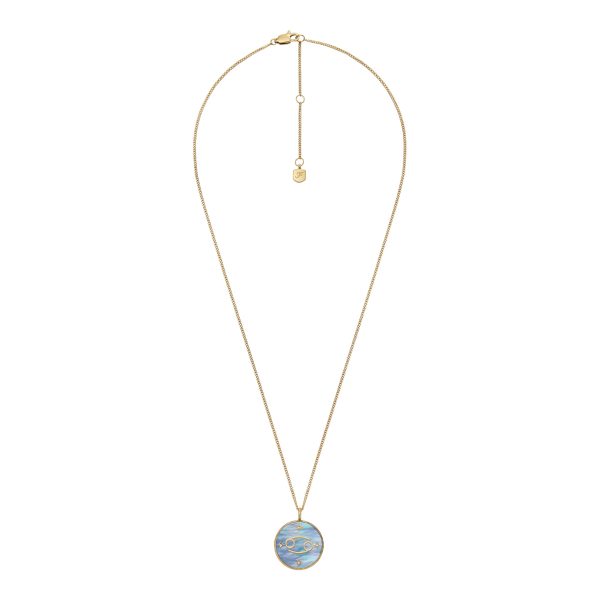 Fossil Cancer Sutton Zodiac Gold-Tone Stainless Steel Black Mother-of-Pearl Pendant Necklace - Preorder