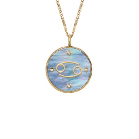 Fossil Cancer Sutton Zodiac Gold-Tone Stainless Steel Black Mother-of-Pearl Pendant Necklace - Preorder