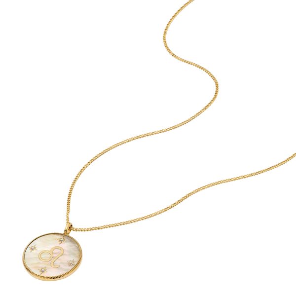 Fossil Leo Sutton Zodiac Gold-Tone Stainless Steel Gold Mother-of-Pearl Pendant Necklace - Preorder