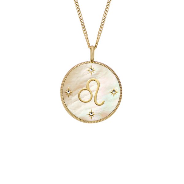 Fossil Leo Sutton Zodiac Gold-Tone Stainless Steel Gold Mother-of-Pearl Pendant Necklace - Preorder