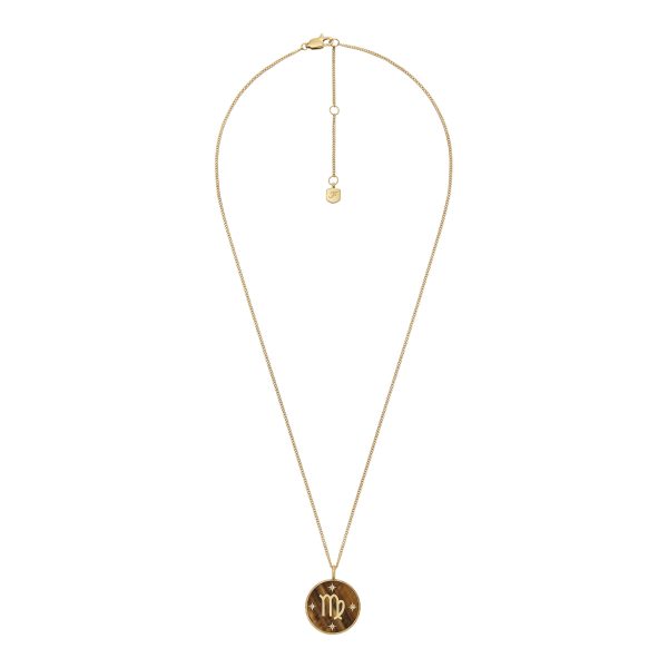 Fossil Virgo Sutton Zodiac Gold-Tone Stainless Steel Tiger's Eye Pendant Necklace - Preorder