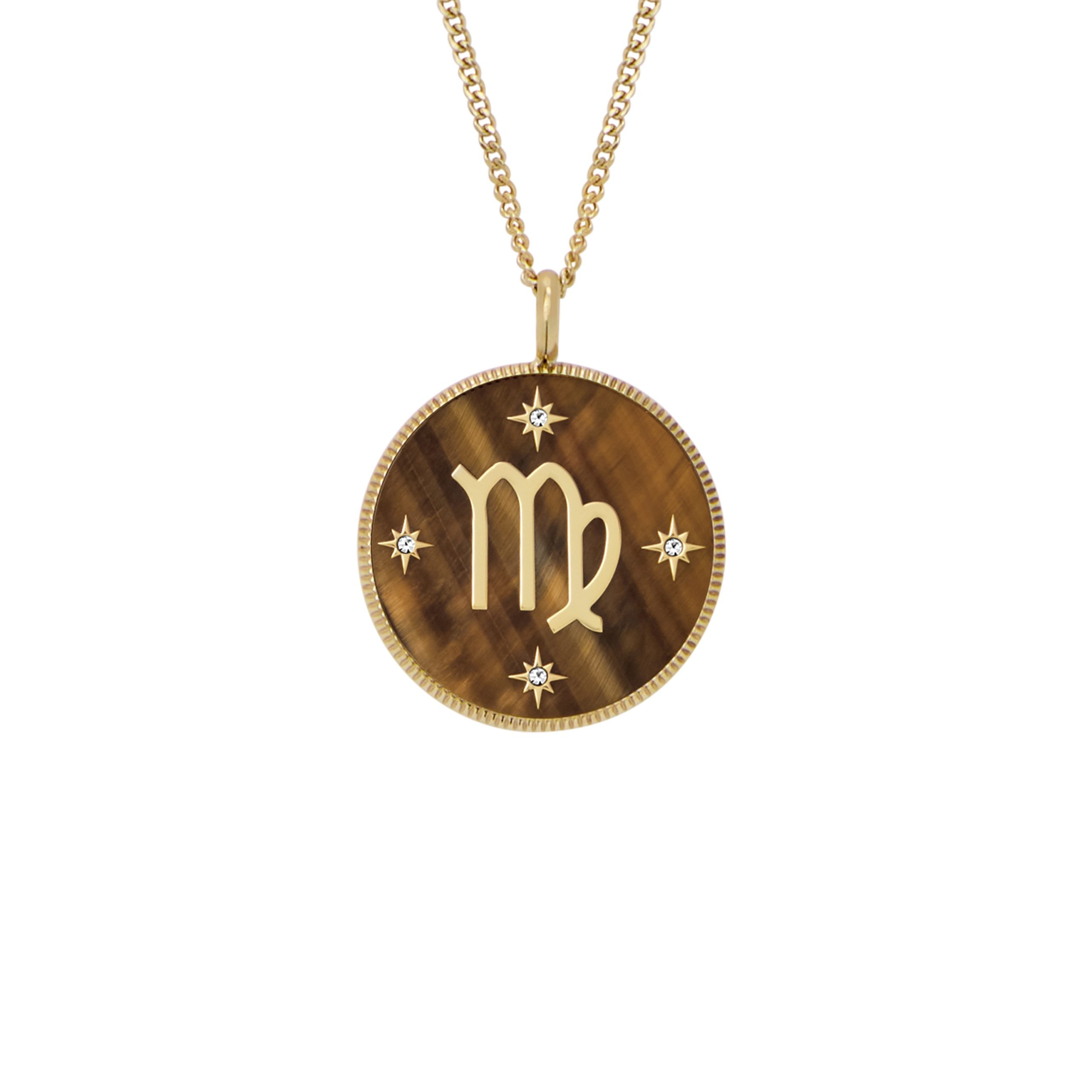 Fossil Virgo Sutton Zodiac Gold-Tone Stainless Steel Tiger's Eye Pendant Necklace - Preorder - Image 5