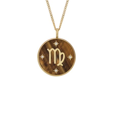 Fossil Virgo Sutton Zodiac Gold-Tone Stainless Steel Tiger's Eye Pendant Necklace - Preorder