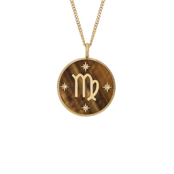 Fossil Virgo Sutton Zodiac Gold-Tone Stainless Steel Tiger's Eye Pendant Necklace - Preorder