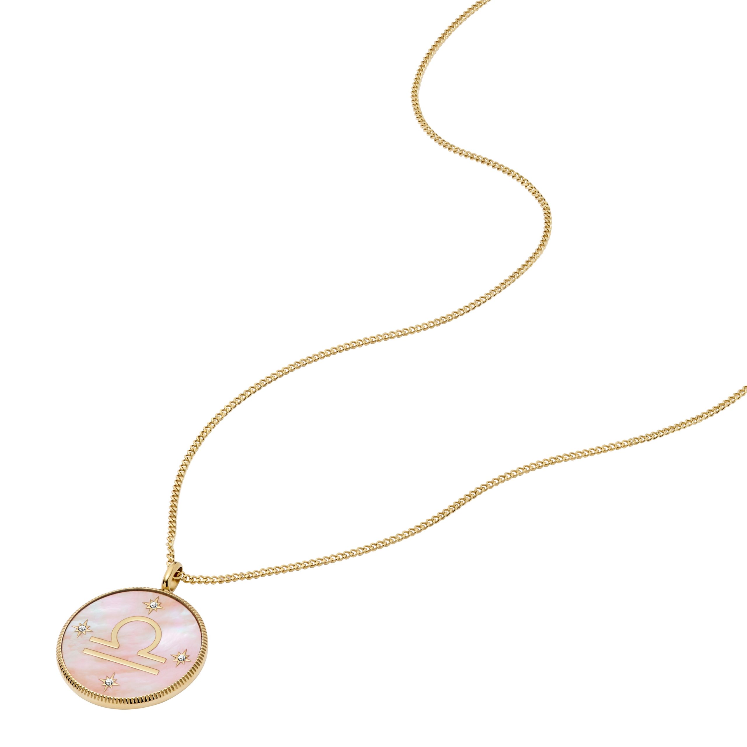 Fossil Libra Sutton Zodiac Gold-Tone Stainless Steel Pink Mother-of-Pearl Pendant Necklace - Preorder - Image 6