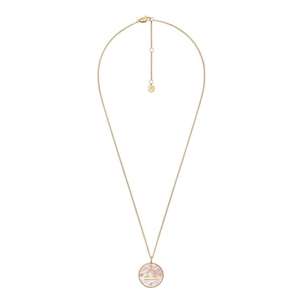 Fossil Libra Sutton Zodiac Gold-Tone Stainless Steel Pink Mother-of-Pearl Pendant Necklace - Preorder