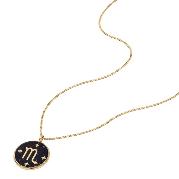 Fossil Scorpio Sutton Zodiac Gold-Tone Stainless Steel Black Sandstone Pendant Necklace - Preorder