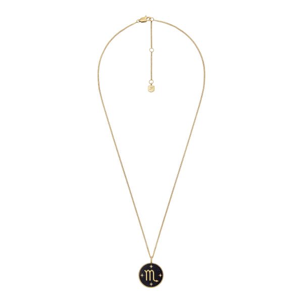Fossil Scorpio Sutton Zodiac Gold-Tone Stainless Steel Black Sandstone Pendant Necklace - Preorder