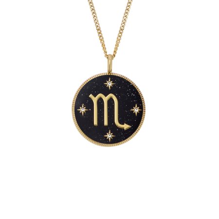 Fossil Scorpio Sutton Zodiac Gold-Tone Stainless Steel Black Sandstone Pendant Necklace - Preorder
