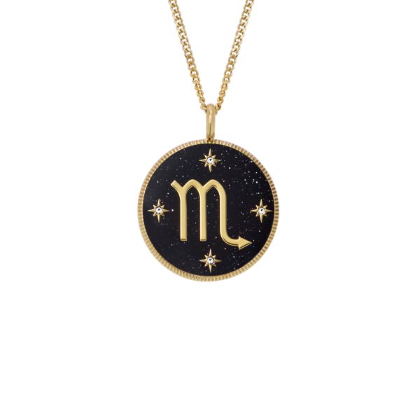 Fossil Scorpio Sutton Zodiac Gold-Tone Stainless Steel Black Sandstone Pendant Necklace - Preorder