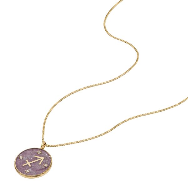 Fossil Sagittarius Sutton Zodiac Gold-Tone Stainless Steel Purple Amethyst Pendant Necklace - Preorder