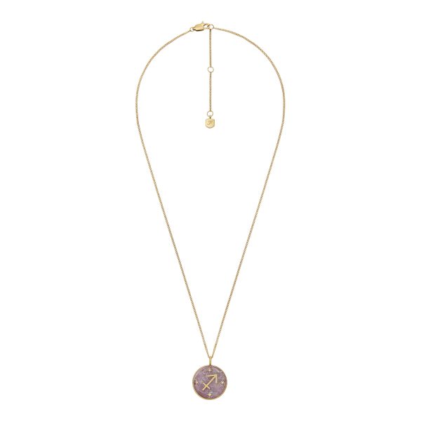 Fossil Sagittarius Sutton Zodiac Gold-Tone Stainless Steel Purple Amethyst Pendant Necklace - Preorder