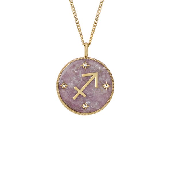 Fossil Sagittarius Sutton Zodiac Gold-Tone Stainless Steel Purple Amethyst Pendant Necklace - Preorder