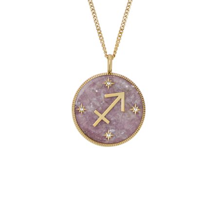 Fossil Sagittarius Sutton Zodiac Gold-Tone Stainless Steel Purple Amethyst Pendant Necklace - Preorder