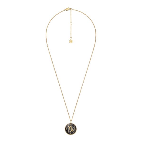 Fossil Capricorn Sutton Zodiac Gold-Tone Stainless Steel Gray Hematite Pendant Necklace - Preorder