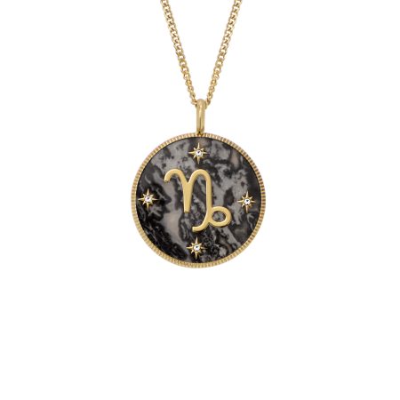 Fossil Capricorn Sutton Zodiac Gold-Tone Stainless Steel Gray Hematite Pendant Necklace - Preorder